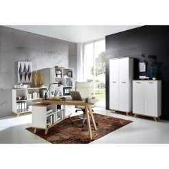 Aktenschrank Helsinki skandinavisches Design 75 x 122 x 37 cm weiß/Sanremo-Eiche-Nachbildung