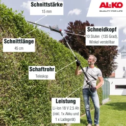 AL-KO Akku-Hochheckenschere 18 V HTA1845 inkl Akku