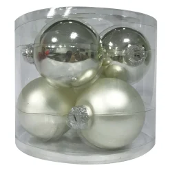Ambientis Glaskugeln 8 cm silber-glänzend/ weiß-matt 6 Stk.