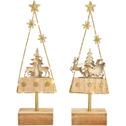Aufsteller Winterlandschaft mit LED aus Holz natur gold 2 f. 12 x 34 x 6 cm