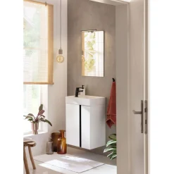 BADMOBIL Gussmarmor-Waschtisch LINUS 50 x 11 x 35 cm Hahnloch links oder rechts weiß-matt