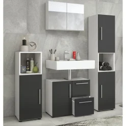 Badset Flandu mit Spiegelschrank weiß/schwarz