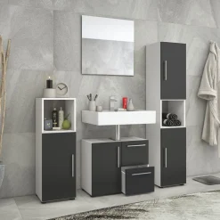 Badset Flandu mit Spiegel weiß/schwarz