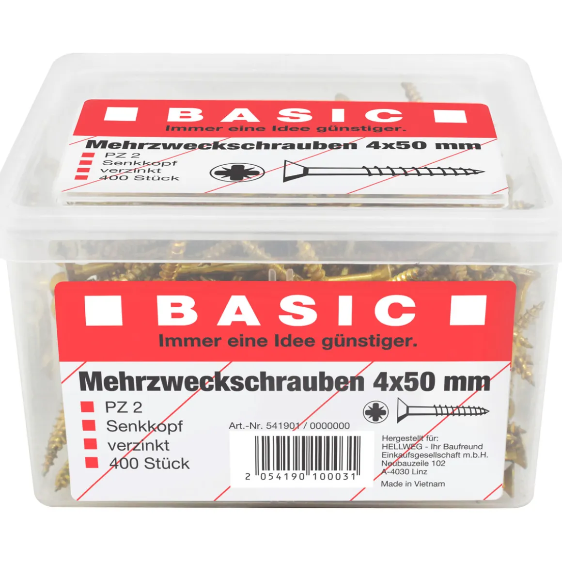 Basic Mehrzweckschraube 4,0 x 50 mm 400 Stück im Eimer