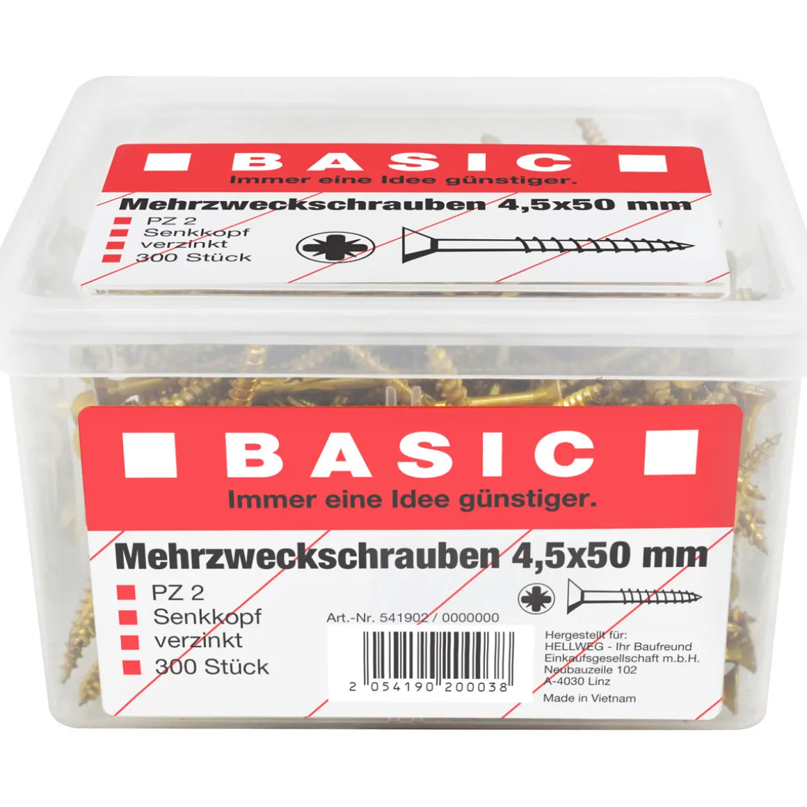 Basic Mehrzweckschrauben 4,5 x 50 mm 300 Stück im Eimer