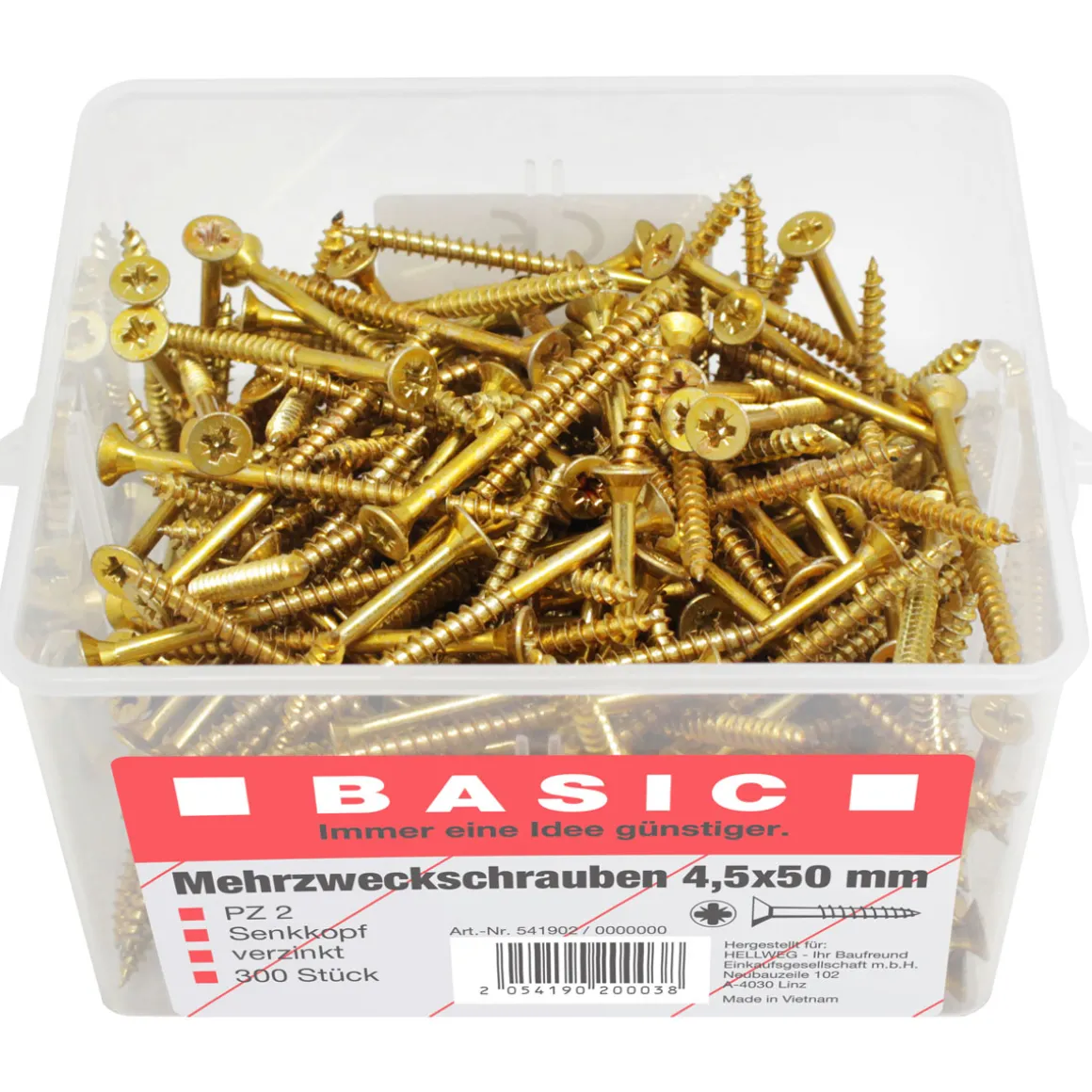 Basic Mehrzweckschrauben 4,5 x 50 mm 300 Stück im Eimer