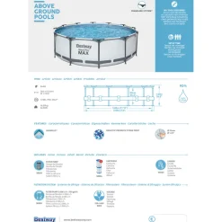 Bestway Steel Pro Max Frame-Pool-Set mit Filterpumpe Durchmesser 366 x 100 cm grau