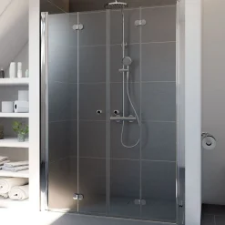 Breuer Drehfalttür Elana Komfort 4-teilig für Nische alu chromeffekt Klarglas 1400 mm