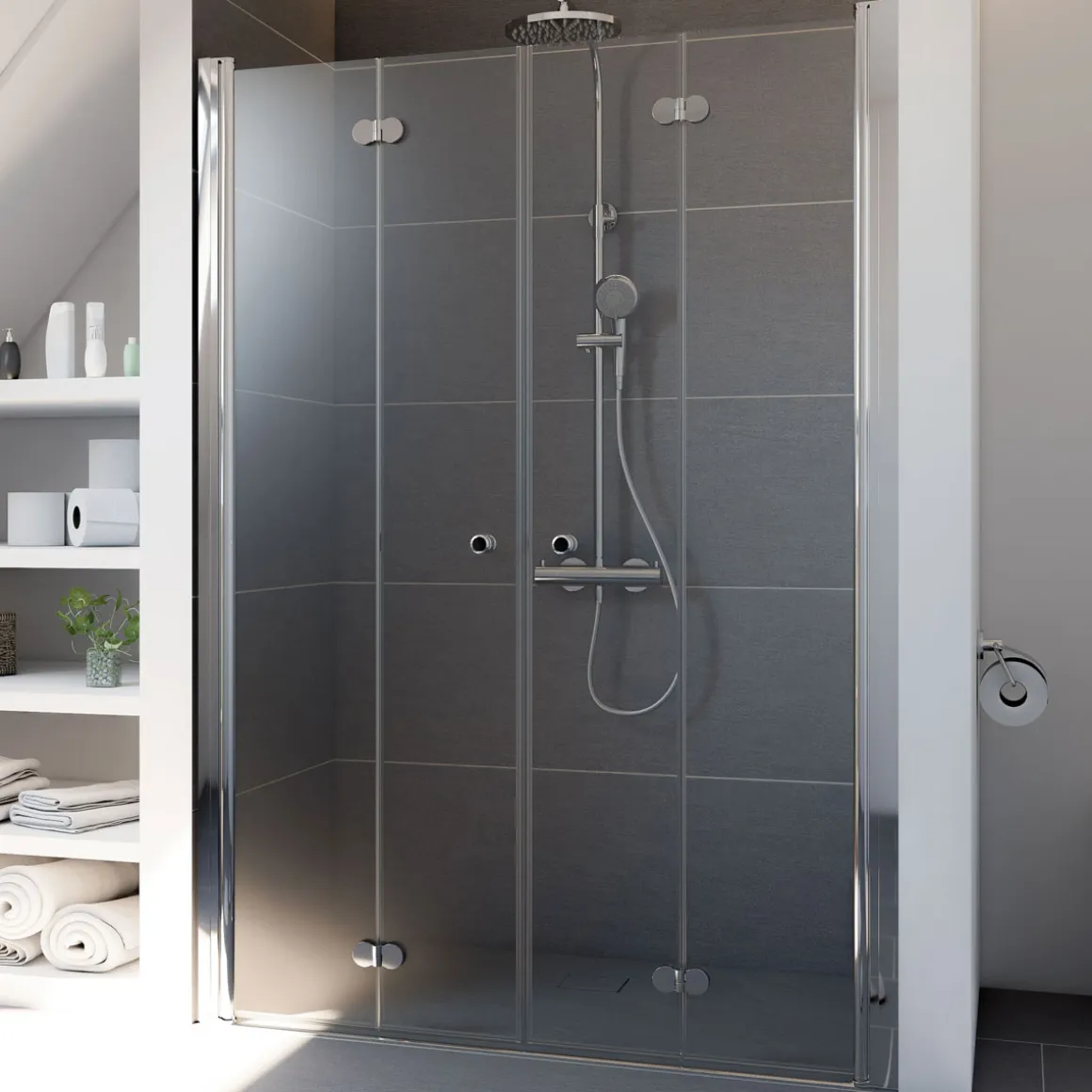 Breuer Drehfalttür Elana Komfort 4-teilig für Nische alu chromeffekt Klarglas 1400 mm