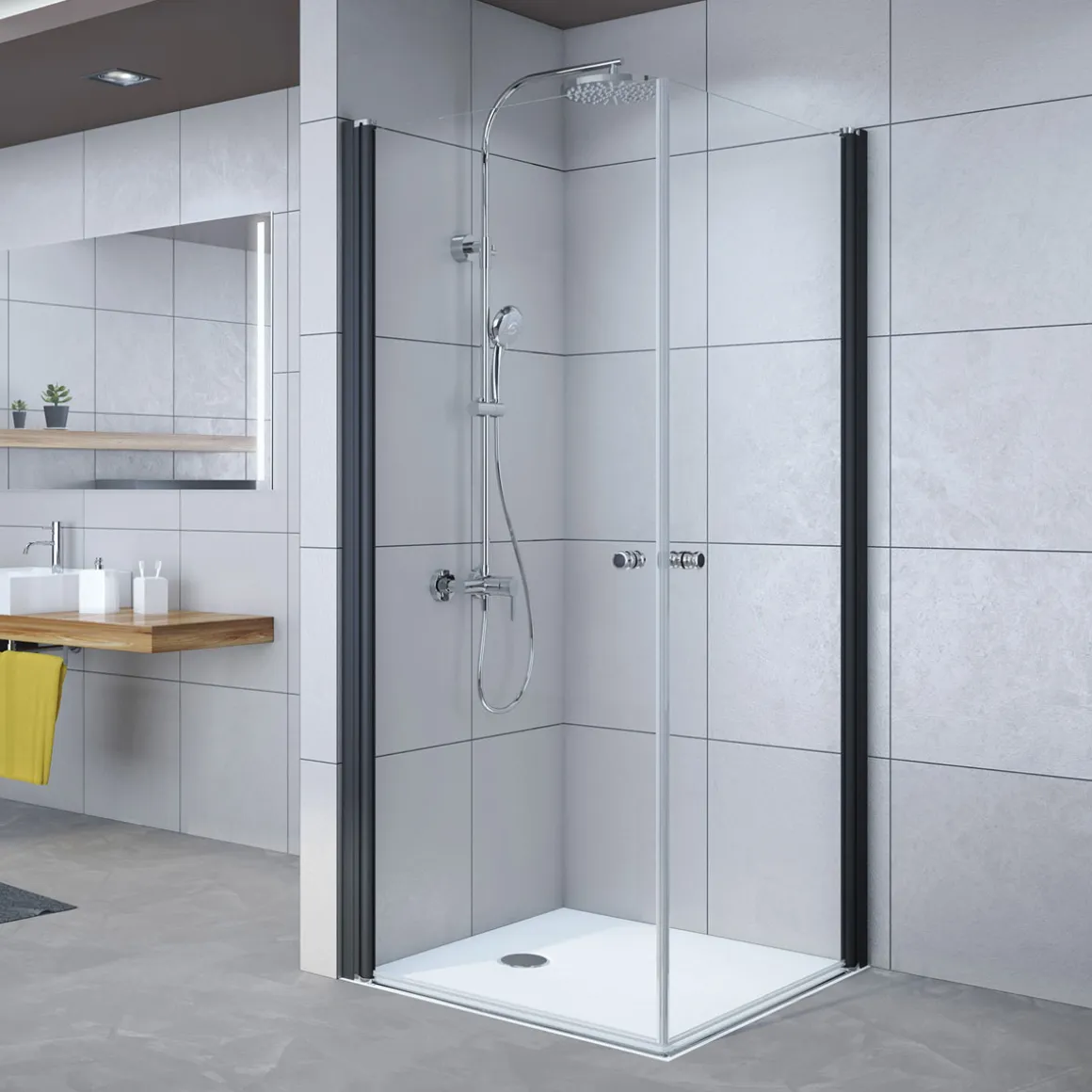 Breuer Drehtür Avanta mit Festteil für Nische Anschlag links alu chromeffekt Terrazzo 1000 mm