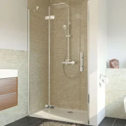 Breuer Drehtür Avanta mit Festteil für Nische, Anschlag links, alu chromeffekt, Klarglas, 800 mm