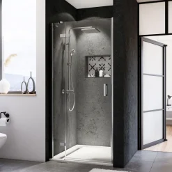 Breuer Drehtür mit Festteil Panorama für Nische Anschlag links schwarz matt Bella C 800 mm