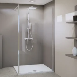 Breuer Duschwand Panorama Flex alleinstehend mit Decken- oder Wandstabilisator alu chromeffekt Klarglas 1000 mm