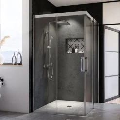 Breuer Eckeinstieg Panorama Schiebetür Soft&Silent 4-teilig, alu chromeffekt, grau getönt, 1200/1200 mm