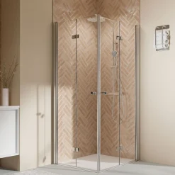 Breuer QUICK72 Elana 2.0 Eckeinstieg Drehfalttüren Alu chromeffekt Klarglas 800/800 mm