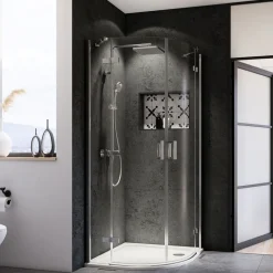 Breuer Runddusche Panorama Drehtür Radius 500 alu chromeffekt Klarglas 800/900 mm