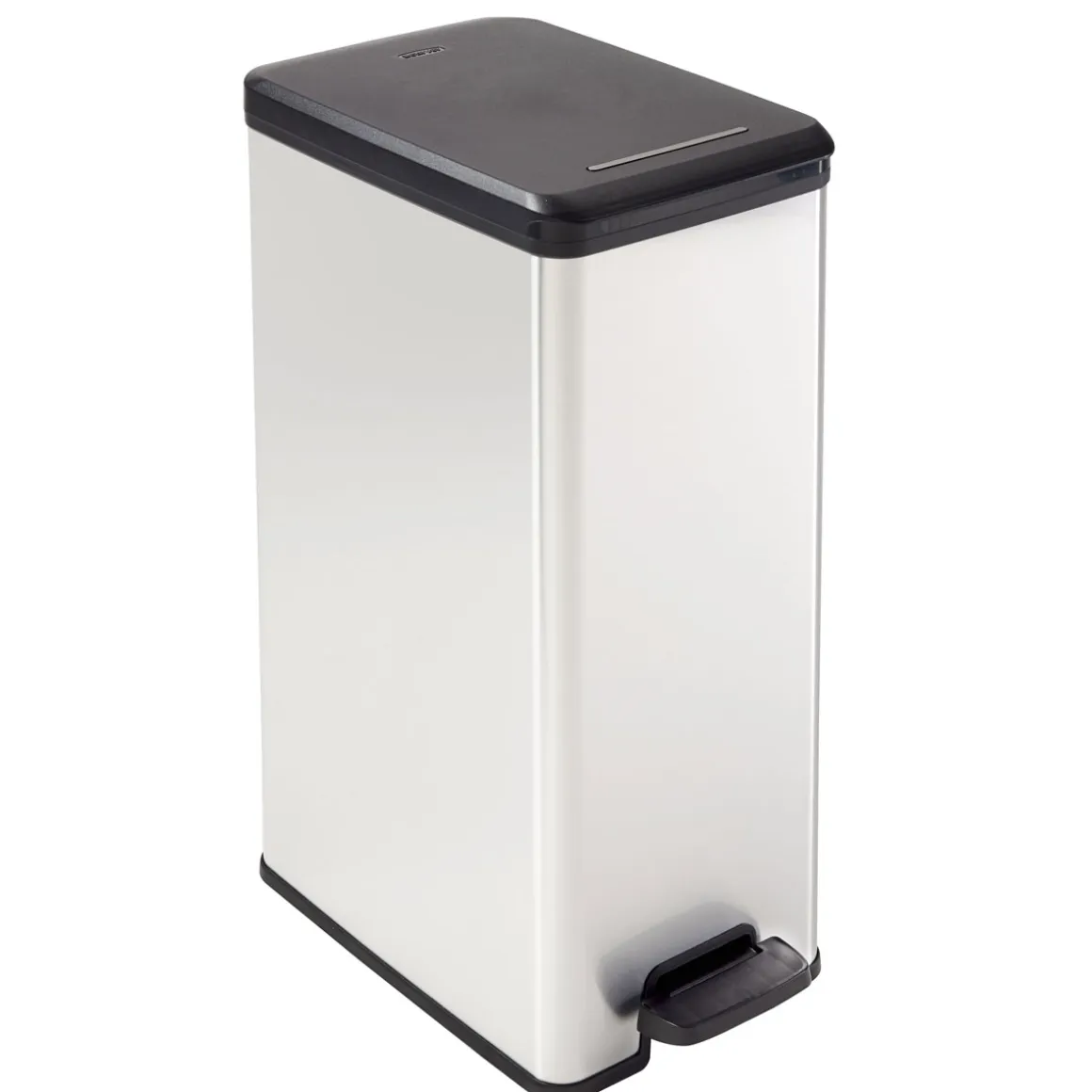 Curver Mülleimer DECO Bin SLIM 40L mit Pedal schwarz silber metallic