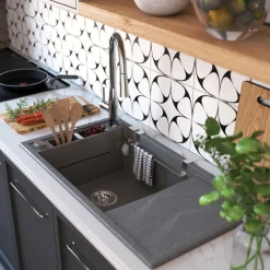 deante 1 Becken Granitspüle MAGNETIC mit Abtropffläch anthrazit metallic