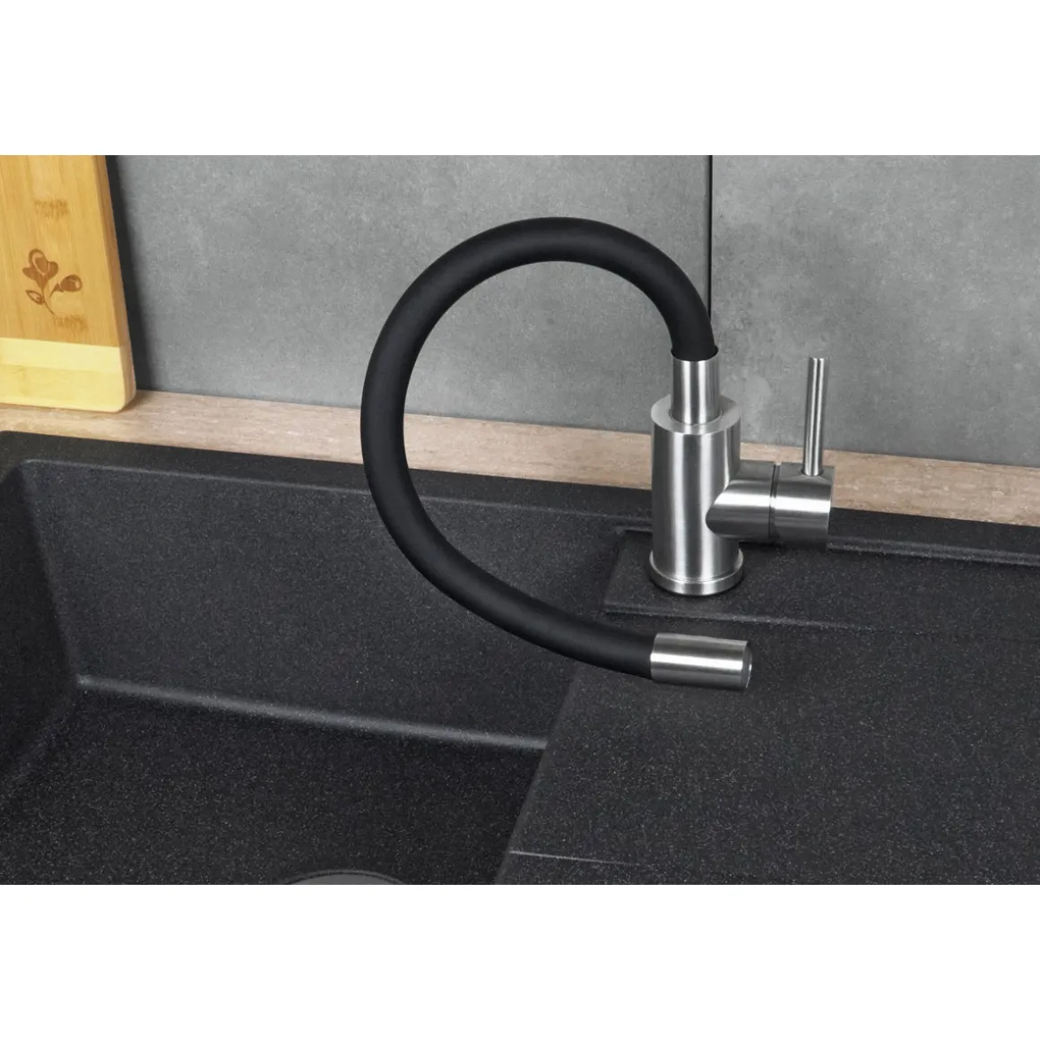 deante Spültischarmatur LUNO Edelstahl/ schwarz