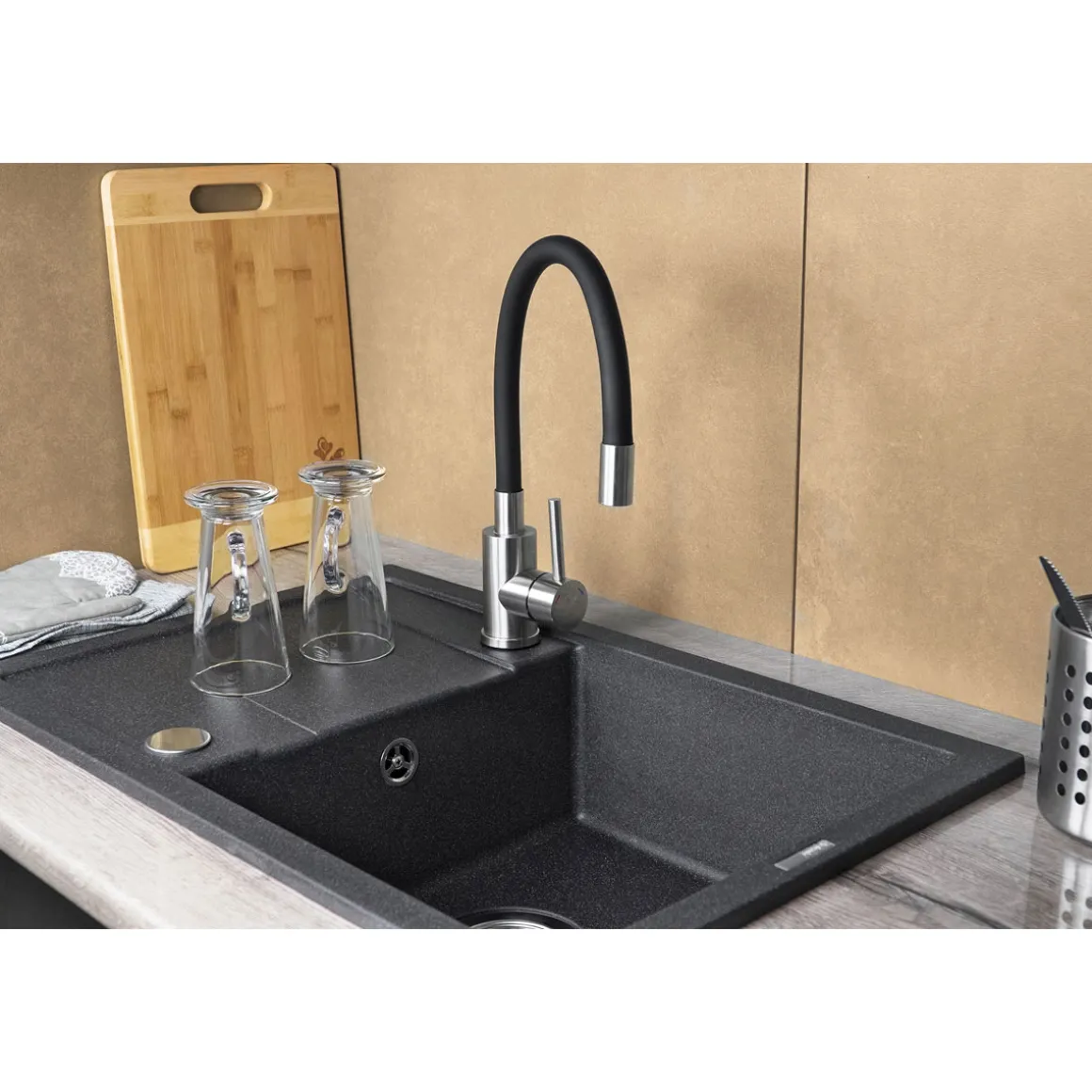 deante Spültischarmatur LUNO Edelstahl/ schwarz