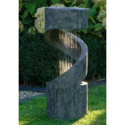 dobar Design-Gartenbrunnen mit LEDs Durchmesser 31,5 x 79,5 cm grau