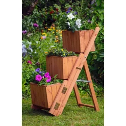 dobar Pflanztreppe ausklappbar 41 x 85 x 55 cm grau Kiefer braun