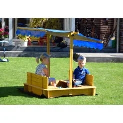 dobar Sandkasten mit schwenkbarem Dach 120 x 120 x 120 cm hellbraun