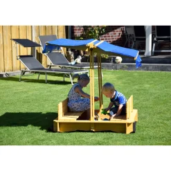 dobar Sandkasten mit schwenkbarem Dach 120 x 120 x 120 cm hellbraun