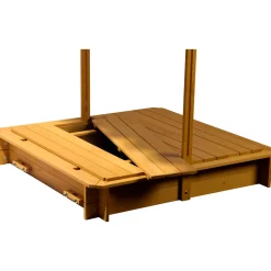 dobar Sandkasten mit schwenkbarem Dach 120 x 120 x 120 cm hellbraun