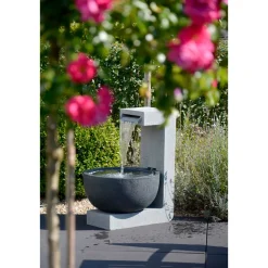 dobar XL Design-Gartenbrunnen mit LEDs 52 x 65 x 44 cm grau