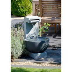 dobar XL Design-Gartenbrunnen mit LEDs 52 x 65 x 44 cm grau