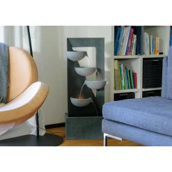 dobar XL Design-Gartenbrunnen mit LEDs 40 x 92 x 25 cm grau