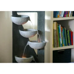 dobar XL Design-Gartenbrunnen mit LEDs 40 x 92 x 25 cm grau