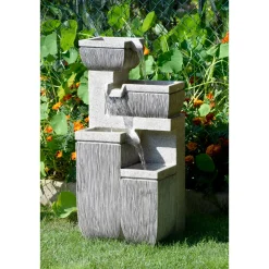 dobar XL Design-Gartenbrunnen mit LEDs 32,3 x 80,3 x 38,7 cm grau
