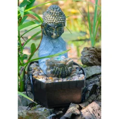 dobar Zimmerbrunnen mit Buddha 20,5 x 27 x 16,5 cm grau-schwarz