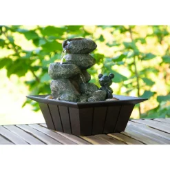 dobar Zimmerbrunnen mit Frosch 20 x 21,5 x 20 cm grau-schwarz