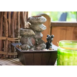 dobar Zimmerbrunnen mit Frosch 20 x 21,5 x 20 cm grau-schwarz