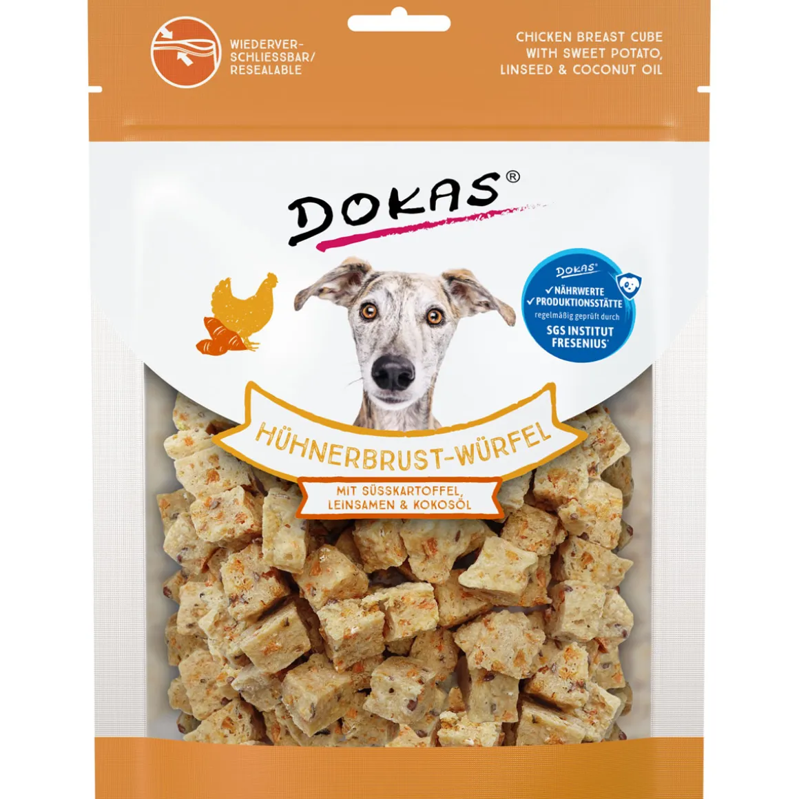 Dokas Snack Hühnerbrust-Würfel SüssKartoffel 150g