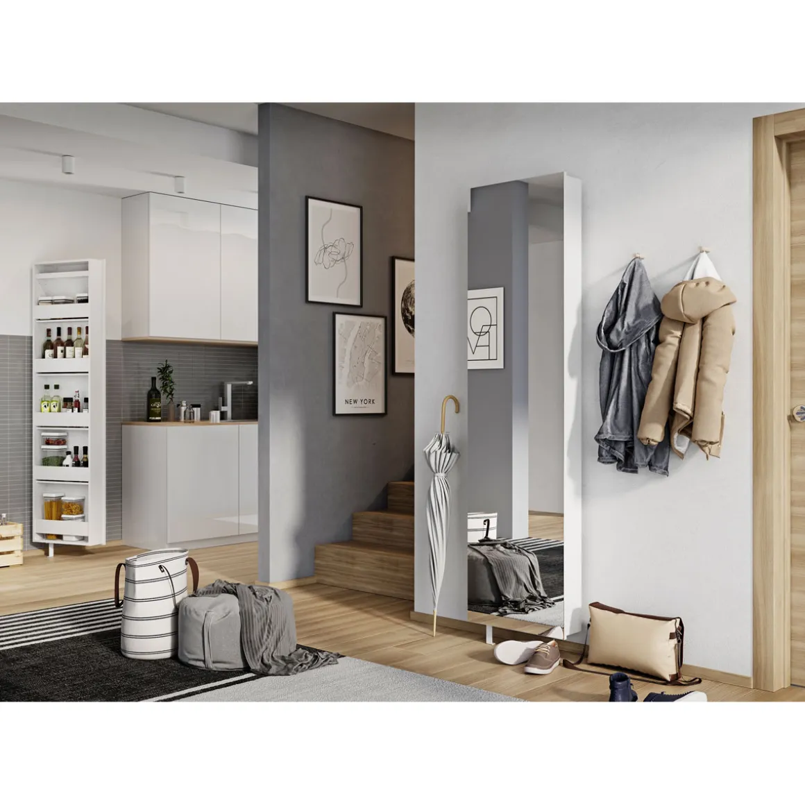 Drehschrank Ordnung mit Spiegelfront 50 x 195 x 18 cm weiß