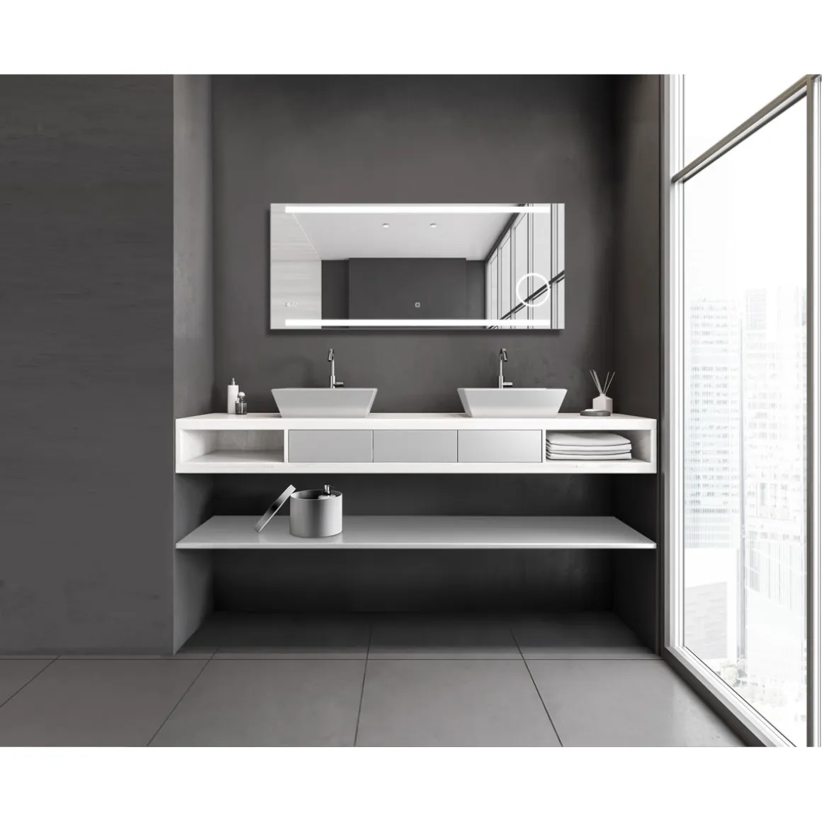 DSK Design LED Lichtspiegel Silver Rey 140 x 60 cm