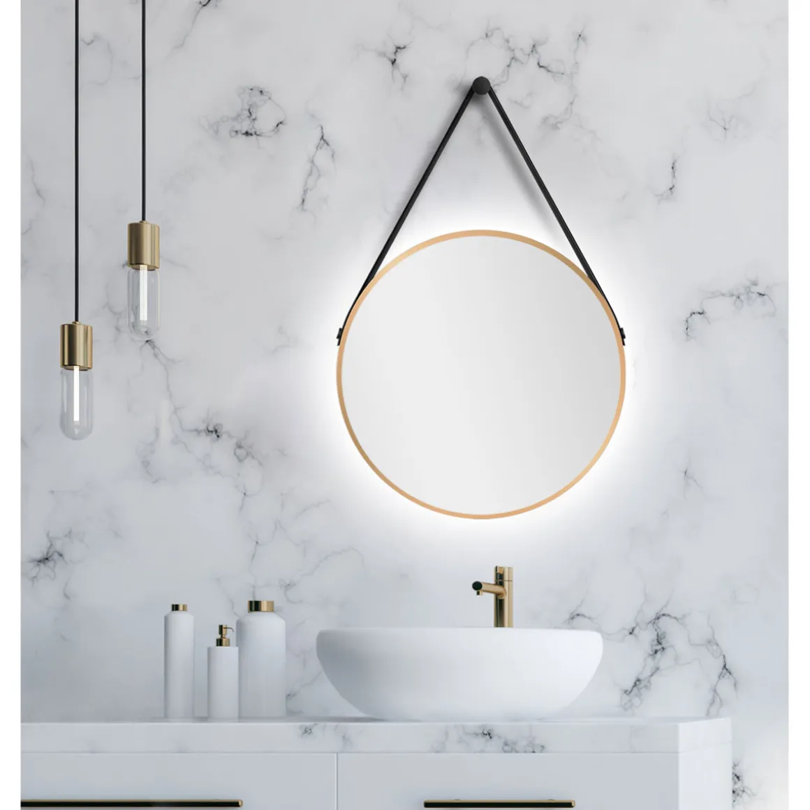 DSK Design LED Lichtspiegel Silver Barbier Gold Dm 50 cm