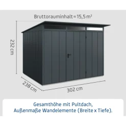 EcoStar Gerätehaus Elegant-PTyp 3RAL7016 1 flg