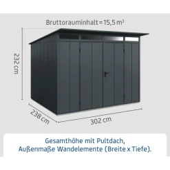 EcoStar Gerätehaus Elegant-PTyp 3RAL7016 2 flg