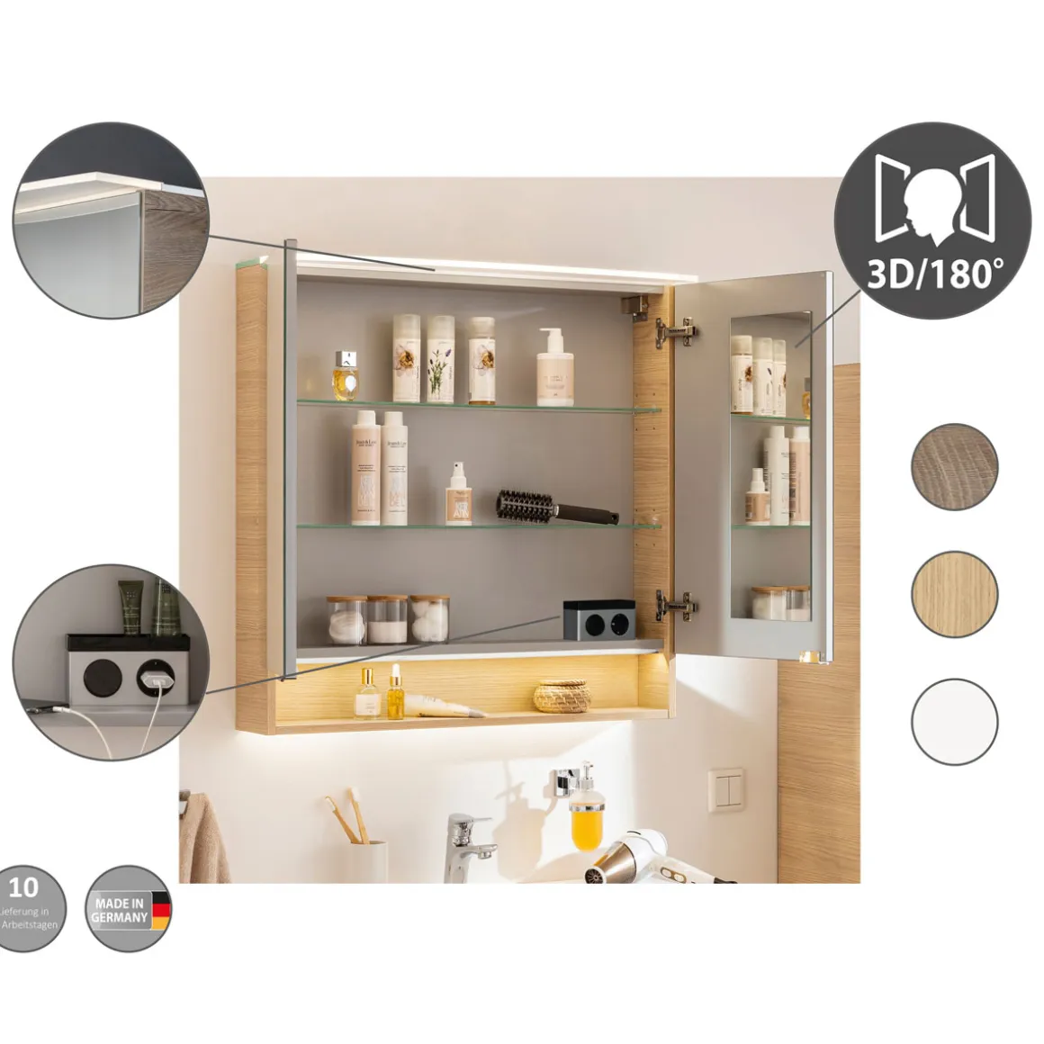 Fackelmann Spiegelschrank B.Style 600 x 812 x 153 mm Sandeiche LED