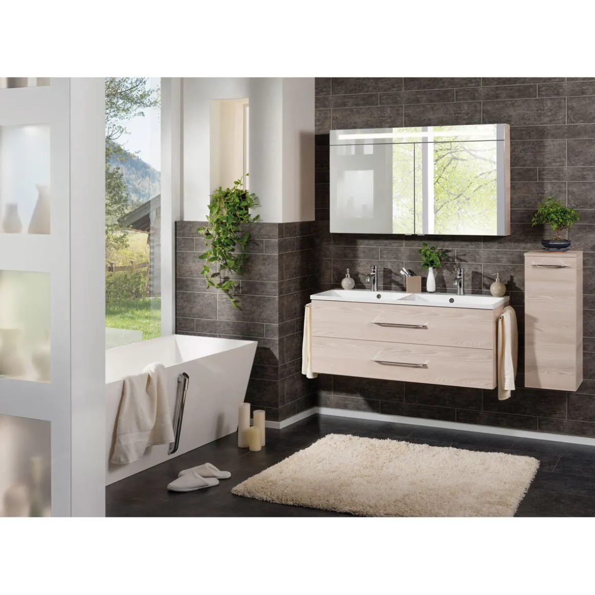 Fackelmann LED-Spiegelschrank B.clever 120 x 71 x 16 cm Alaska-Esche 2 Türen