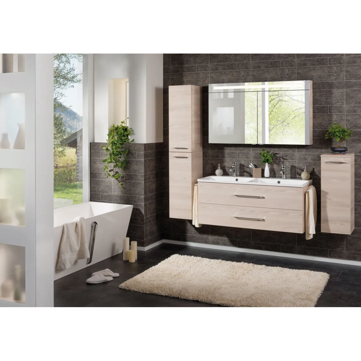 Fackelmann LED-Spiegelschrank B.clever 120 x 71 x 16 cm Alaska-Esche 2 Türen