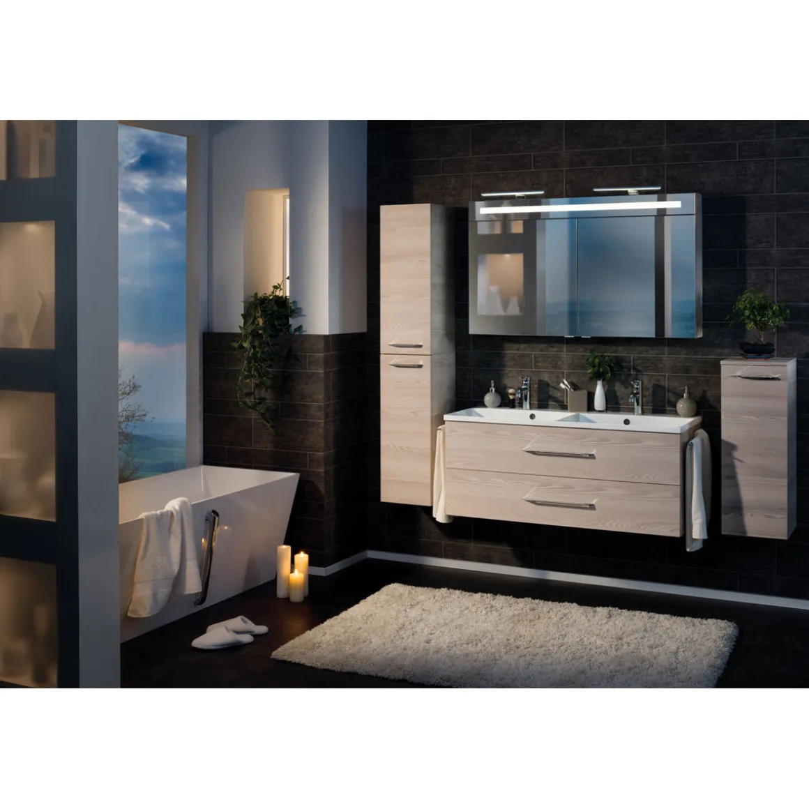 Fackelmann LED-Spiegelschrank B.clever 120 x 71 x 16 cm Alaska-Esche 2 Türen