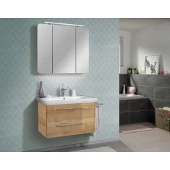 Fackelmann Spiegelschrank Milano 90 x 78 x 16 cm Ast-Eiche inkl LED-Beleuchtung