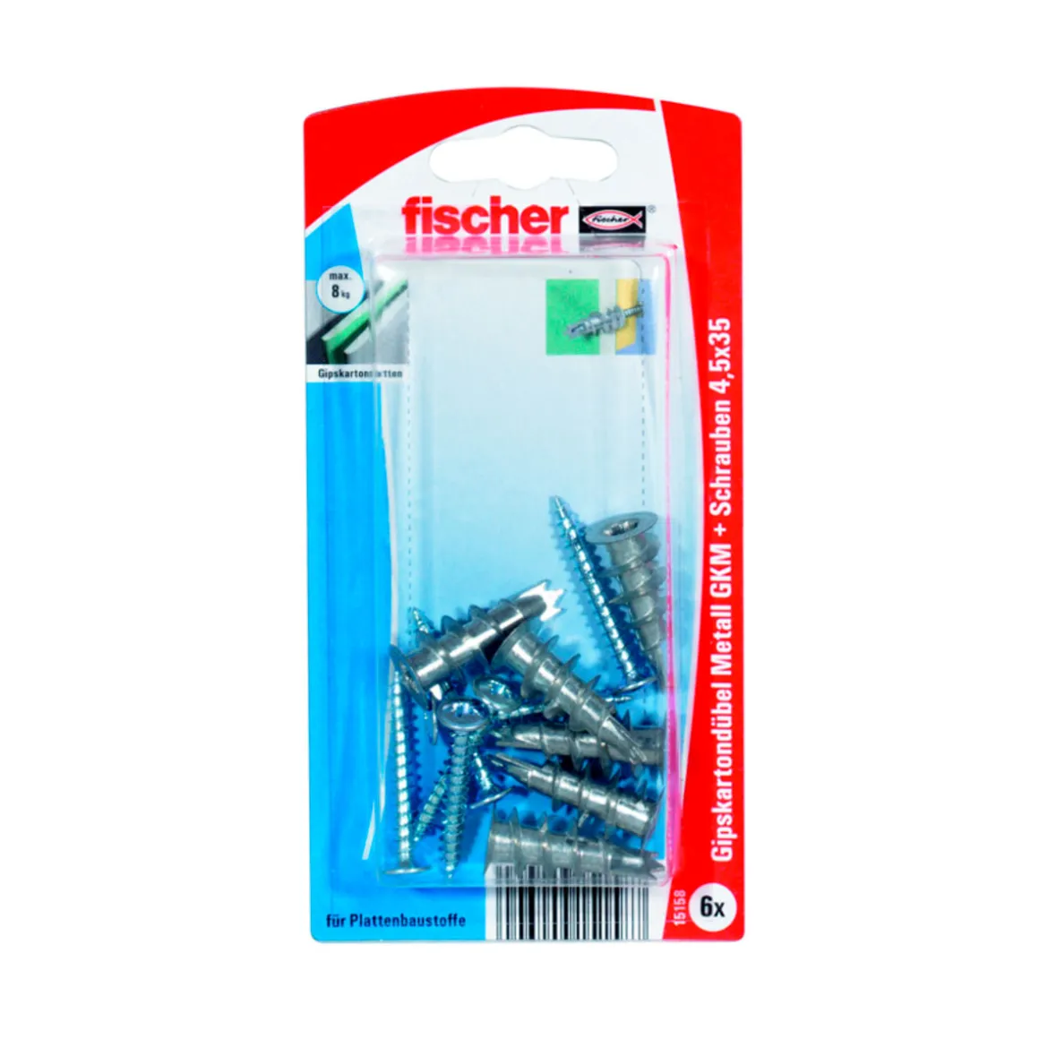 Fischer Gipskartondübel GKM Metall mit Schraube 6 Stück