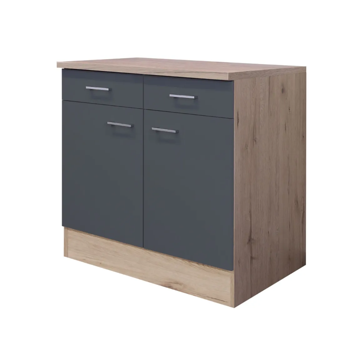 Flex-Well Küchenunterschrank „Tiago", 80x85x60 cm, basaltgrau/San Remo Eiche